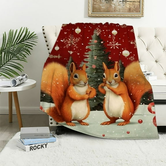 Pratyus Squirrels Christmas Tree Merry Christmas Flannel Throw Blanket for Couch Sofa Bed, Soft Plush Blanket All Seasons Decor 40x50in