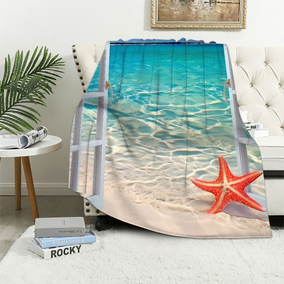 Pratyus Starfish Beach Ocean Flannel Throw Blanket for Couch Sofa Bed All Seasons Travel Camping School, Lightweight Anti-Pilling Wrinkle Resistant Velvet-Like Blanket, 3 Sizes 40x50in