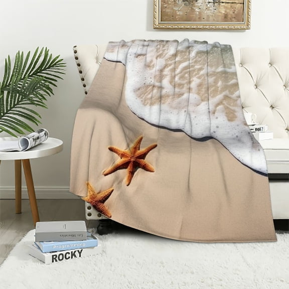 Pratyus Starfish Beach Wave Flannel Throw Blanket for Bed Couch Sofa Chair - All Seasons Comfort - Perfect Gift 40x50in
