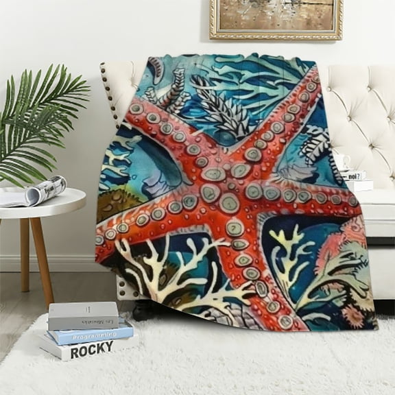 Pratyus Starfish, Corals, Seaweed Flannel Throw Blanket for Couch Sofa Bed Home Decor All Seasons - Super Soft Blanket 40x50in