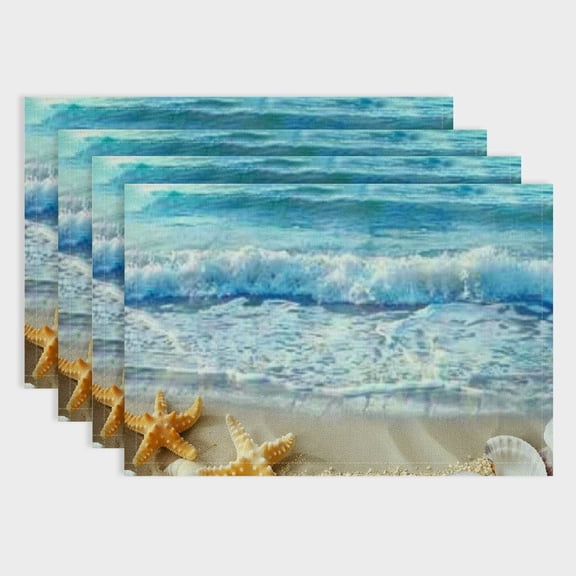Pratyus Starfish Seashells Beach Party Table Placemat Set of 4, Linen Indoor Outdoor Placemats for Birthday Parties, Christmas, Restaurants, Buffets 18x12in