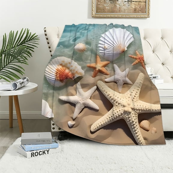Pratyus Starfish Seashells Beach Print Throw Blanket for Bed Sofa All Seasons Lightweight 40x50in
