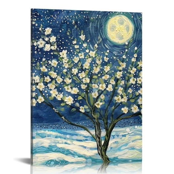 Pratyus Starry Sky White Flowers Snow Canvas Wall Decor for Bedroom Kitchen Bathroom Home Decoration Office Living Room Art 12x16in