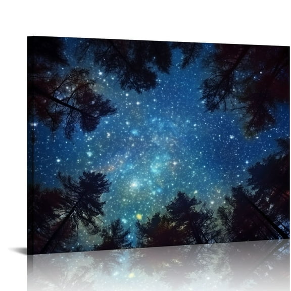 Pratyus Stars Trees Night Sky Canvas Art Modern Prints Style Without Frame Pack of 1 Ready To Hang Room Home Art Decor 16x12in