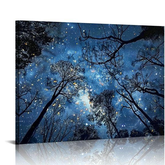 Pratyus Stars Trees Night Sky Canvas Print on Canvas Wall Decor for Bedroom Kitchen Decorative Artwork Home Decoration Ready to Hang Room Decor 20x16in