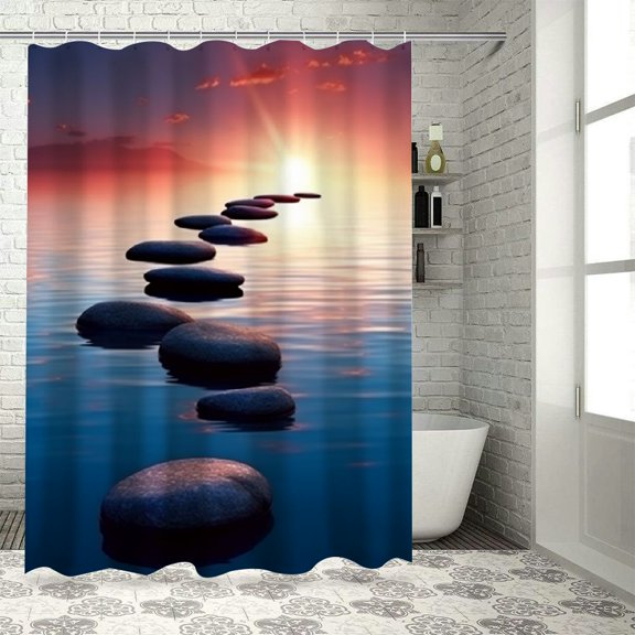 Pratyus Stones Water Sunset Shower Curtain Waterproof Bath Curtain with Hooks 100% Polyester Fiber for Bathroom Decoration Home Bathtubs Various Sizes 36"x72