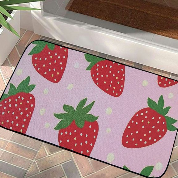 Pratyus Strawberries Polka Dots Annabel Kidston Floor Mat Non-Skid & Washable for Home Entrance - Felt Square Mat with Recycled Rubber Backing 19.68*39.37 in