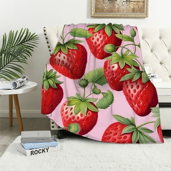 Pratyus Strawberries Throw Blanket for Couch Sofa Bed Office Travel Camping School Flannel Blanket All Seasons Long-Lasting 40x50in