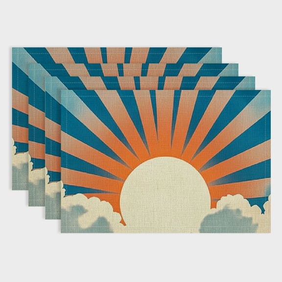 Pratyus Sun, Sky, Clouds Linen Table Mats Set of 4 - Ideal for Birthday Parties, Christmas, Restaurants, Buffets - Home Decoration 18x12in