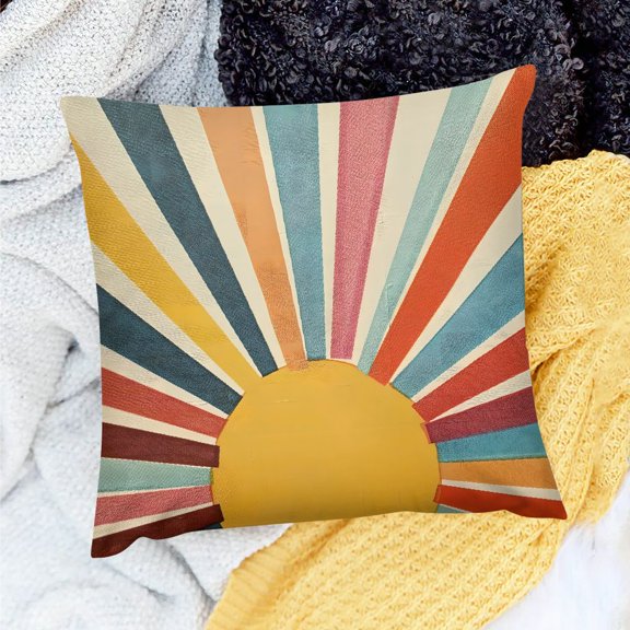 Pratyus Sunburst Colors Stripes Throw Pillow Cover for Home Sofa Couch Decor Set of 1 Linen Cushion Case 18x18in