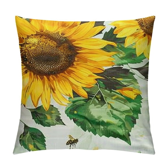 Pratyus Sunflower Bee Green Leaves Modern Rustic Decorative Couch Pillow Cases with Zipper Home Decor 1PC 18x18in