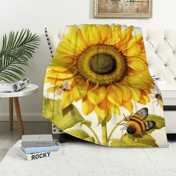 Pratyus Sunflower Bees Soft Cozy Printed Blanket & Throw for Travel All Seasons Long-Lasting Blanket 40x50in