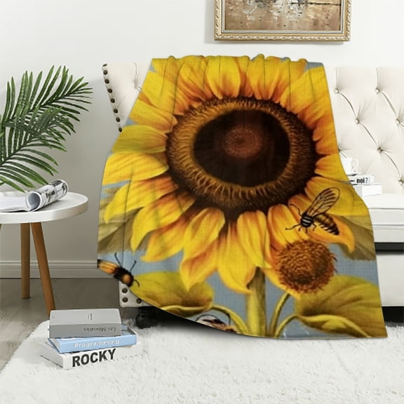 Pratyus Sunflower Bees Spirals Throw Blankets Cozy Soft Fuzzy Plush Home Decor Blanket for All Seasons 40x50in