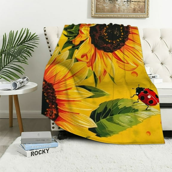 Pratyus Sunflower Ladybug Throw Blanket Lightweight Flannel Bed Blanket for All Seasons - Perfect Gift for Every Occasion 40x50in