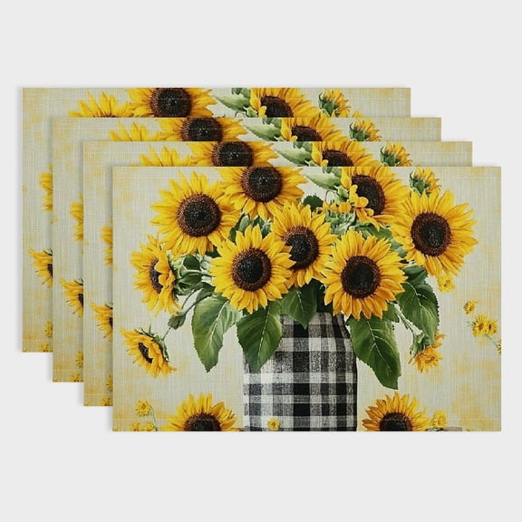 Pratyus Sunflowers Linen Table Mats Set of 4 for Birthday Parties, Christmas, Restaurants & Buffets - Home Decoration Essential 18x12in