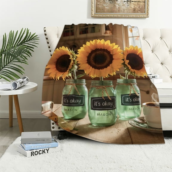 Pratyus Sunflowers Mason Jars Kitchen Soft Flannel Cozy Blankets for Bed Couch Chair Sofa All Seasons Throw Blanket 40x50in