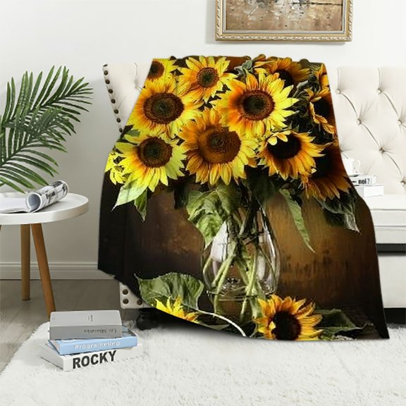 Pratyus Sunflowers Throw Blankets Cozy Soft Fuzzy Plush Home Decor All Seasons Long-Lasting Blanket 50x60in