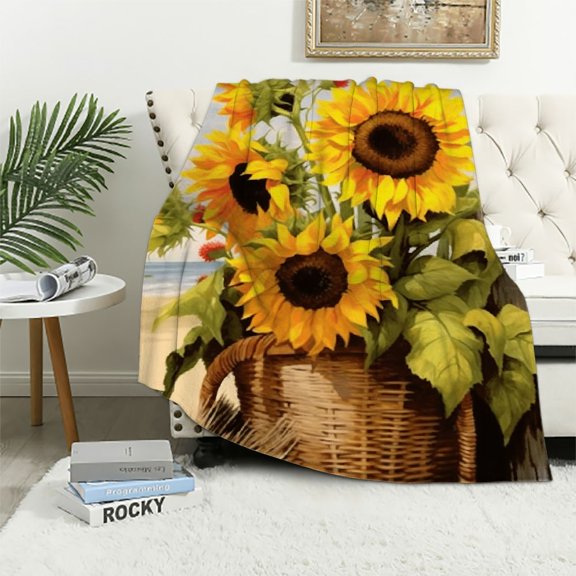 Pratyus Sunflowers Throw Blankets Cozy Soft Fuzzy Plush Home Decor Blanket for All Seasons 50x60in