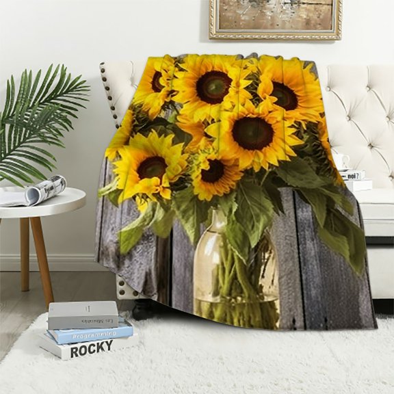 Pratyus Sunflowers Throw Blankets Cozy Soft Fuzzy Plush Home Decor Lightweight Blanket for All Seasons 50x60in
