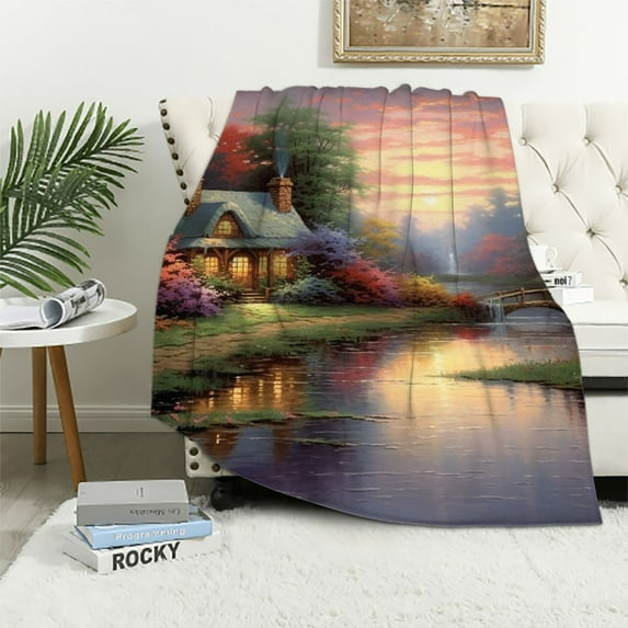 Pratyus Sunset Flowers Cozy Throw Blanket Lightweight Soft Blanket for All Seasons Bedroom Living Rooms Sofa Couch 60x80in