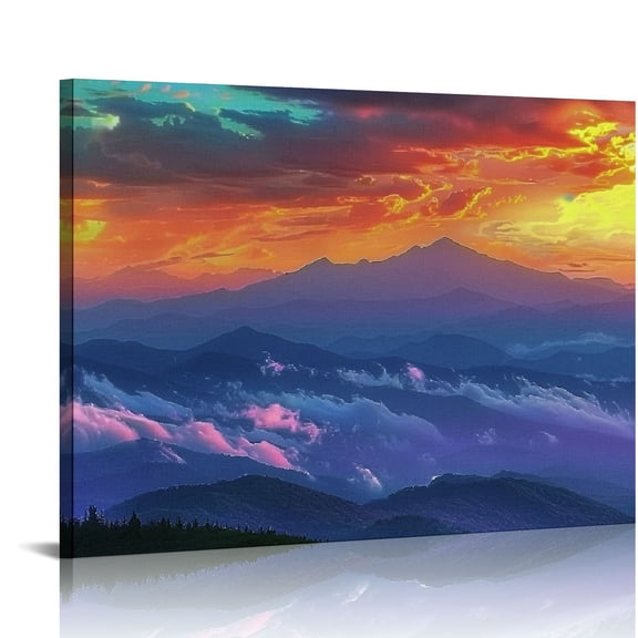 Pratyus Sunset Mountain Clouds Canvas Wall Art Print Ready To Hang Room Home Decor 20x16in