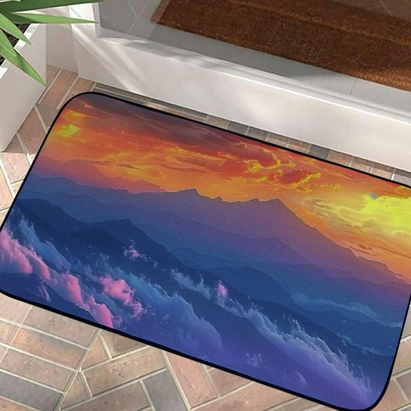 Pratyus Sunset Mountain Clouds Felt Door Mat Non-Slip Indoor/Outdoor Entrance Mat for Home/Bathroom Mats, Pack of 1, Size: Standard 19.68*39.37 in