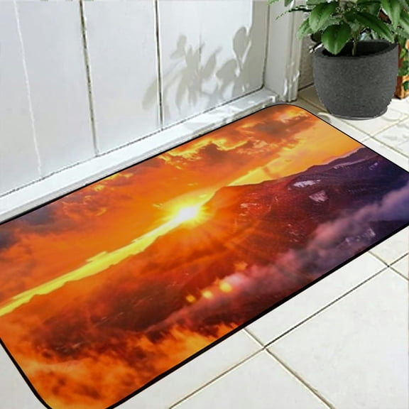 Pratyus Sunset Mountain Clouds Low-Profile Indoor Outdoor Square Floor Mat for Entryway with Anti-Slip Recycled Rubber Backing and Burlap Felt Top, Home Entrance Mat for All Seasons 19.68*47.24 in