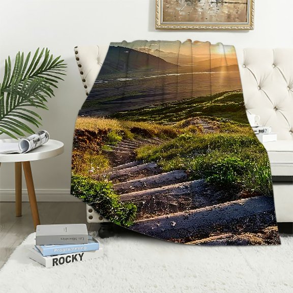 Pratyus Sunset Mountain Throw Blankets Cozy Soft Fuzzy Plush Home Decor Lightweight Blanket for All Seasons 60x80in