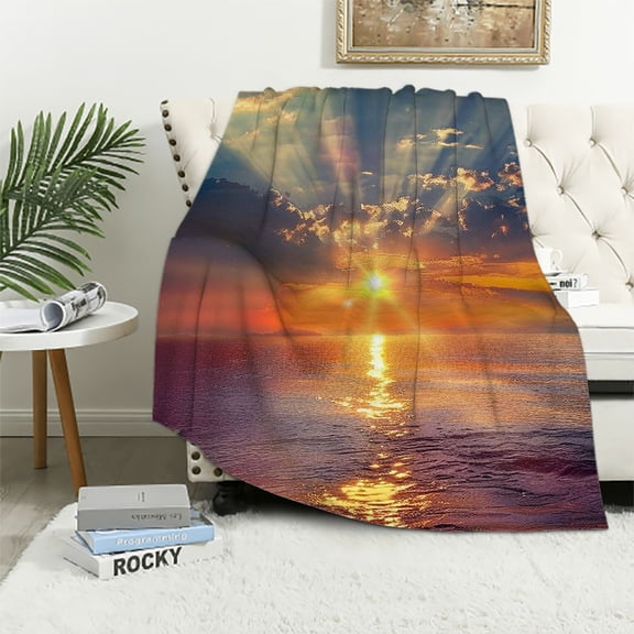 Pratyus Sunset Ocean Sun Rays Flannel Throw Blanket for Couch Sofa Bed Home Decor All Seasons Super Soft Blanket Exquisite Gifts 40x50in