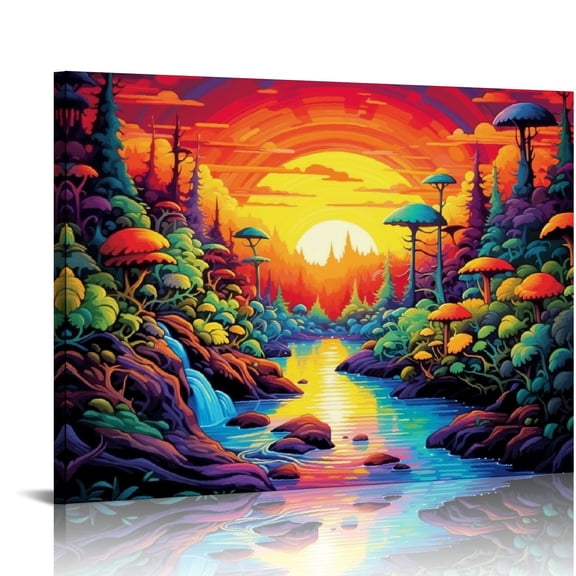 Pratyus Sunset Psychedelic Art Canvas Print Modern Home Wall Decor Gift Ideas 16x12in