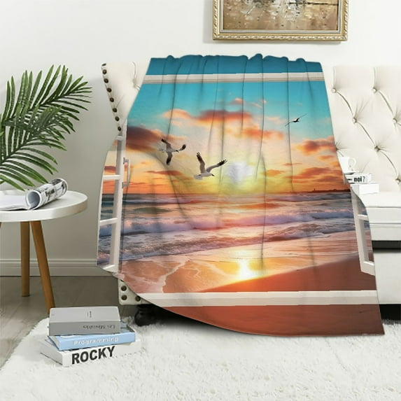 Pratyus Sunset Seagulls Throw Blanket Lightweight Soft Blanket for All Seasons Flannel Material Blanket 3 Sizes 40x50in