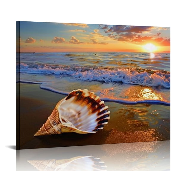 Pratyus Sunset Shell Boat Canvas Print for Home Wall Decor Bedroom Kitchen Pictures 16x12in