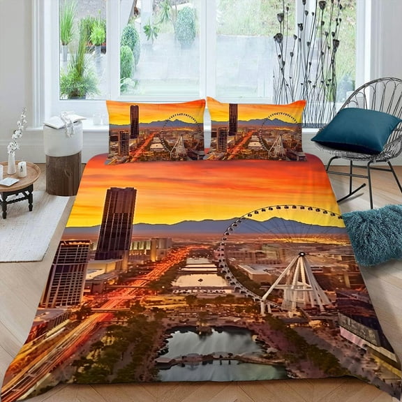 Pratyus Sunset/Sunrise 3-Piece Bedding Set Comfortable and Breathable Peach Skin Velvet Bedroom Guest Room 87x68in