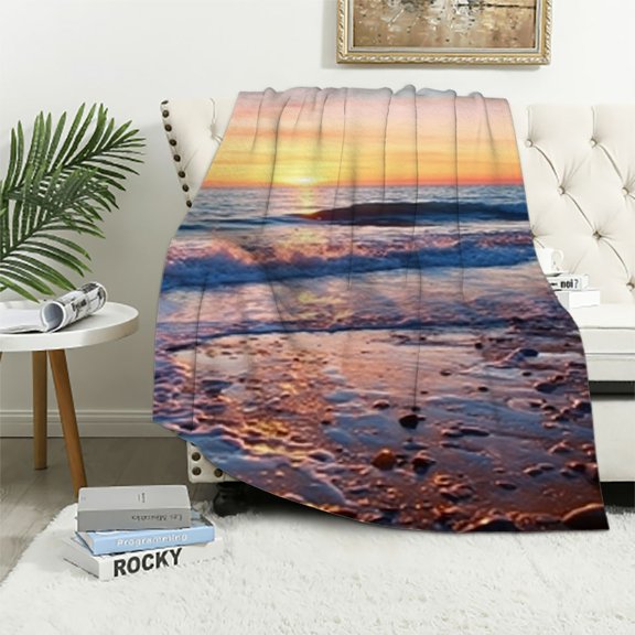 Pratyus Sunset Surfboard Impressionist Painting Flannel Soft Plush Throw Blanket for All Seasons, Lightweight and Wrinkle-Resistant, Perfect Gift Idea, Machine Washable 60x80in