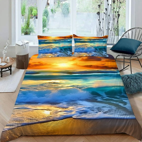 Pratyus Sunset Waves 3-Piece Bedding Set Lightweight and Soft Peach Skin Velvet Bedroom Guest Room 87x68in