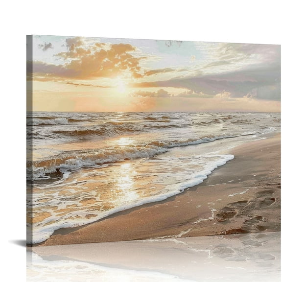 Pratyus Sunset Waves Beach Canvas Wall Art Decor for Home Bedroom Bathroom Office 20x16in