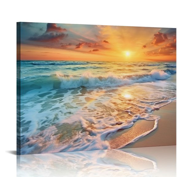 Pratyus Sunset Waves Canvas Wall Art Modern Prints for Home Decor Ready To Hang Room 20x16in