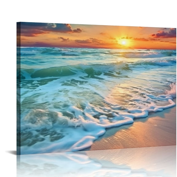 Pratyus Sunset Waves Impressionist Painting Canvas Wall Art Decor for Home Living Room Bedroom Kitchen Office Hotel Salon Bar Mediation Gift Ideas 16x12in