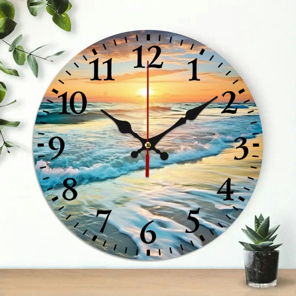 Pratyus Sunset Waves Impressionist Painting Wooden Wall Clock 10 Inches ...