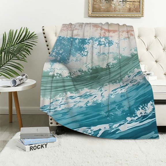 Pratyus Surfboard Wave Beach Flannel Throw Blanket Lightweight Gift for All Seasons 60x80in