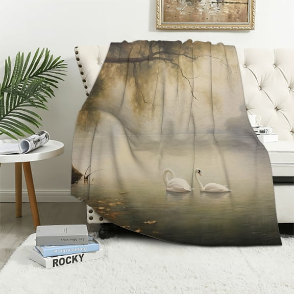 Pratyus Swan Lake Flannel Throw Blanket for Couch Sofa Bed Office Travel Camping School - Excellent Hand Feel and Long-Lasting - All Seasons Blanket 50x60in