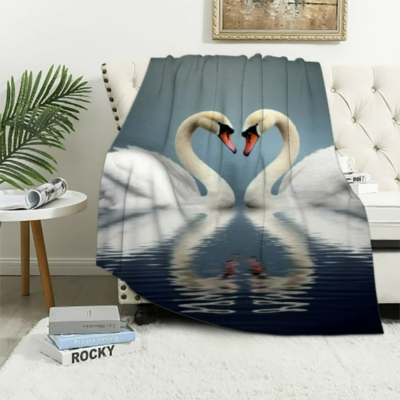 Pratyus Swans Heart Shape Water Soft Cozy Printed Blanket & Throw for All Seasons with Super Soft Plush Material in Various Styles 50x60in
