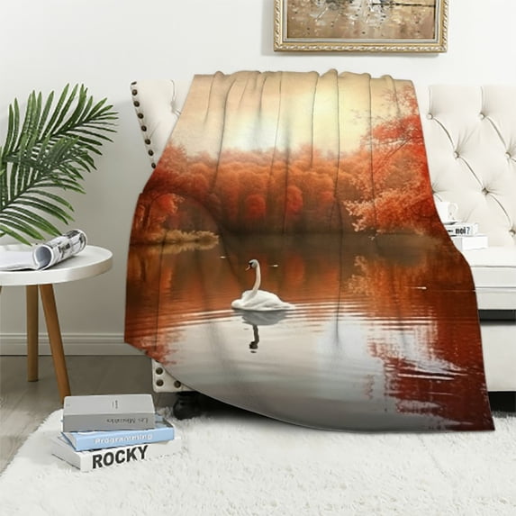 Pratyus Swans Lake Trees Flannel Throw Blanket for Sofa Couch All Seasons Cozy Travel Outdoor Blanket Summer Desk Chair Blanket 50x60in