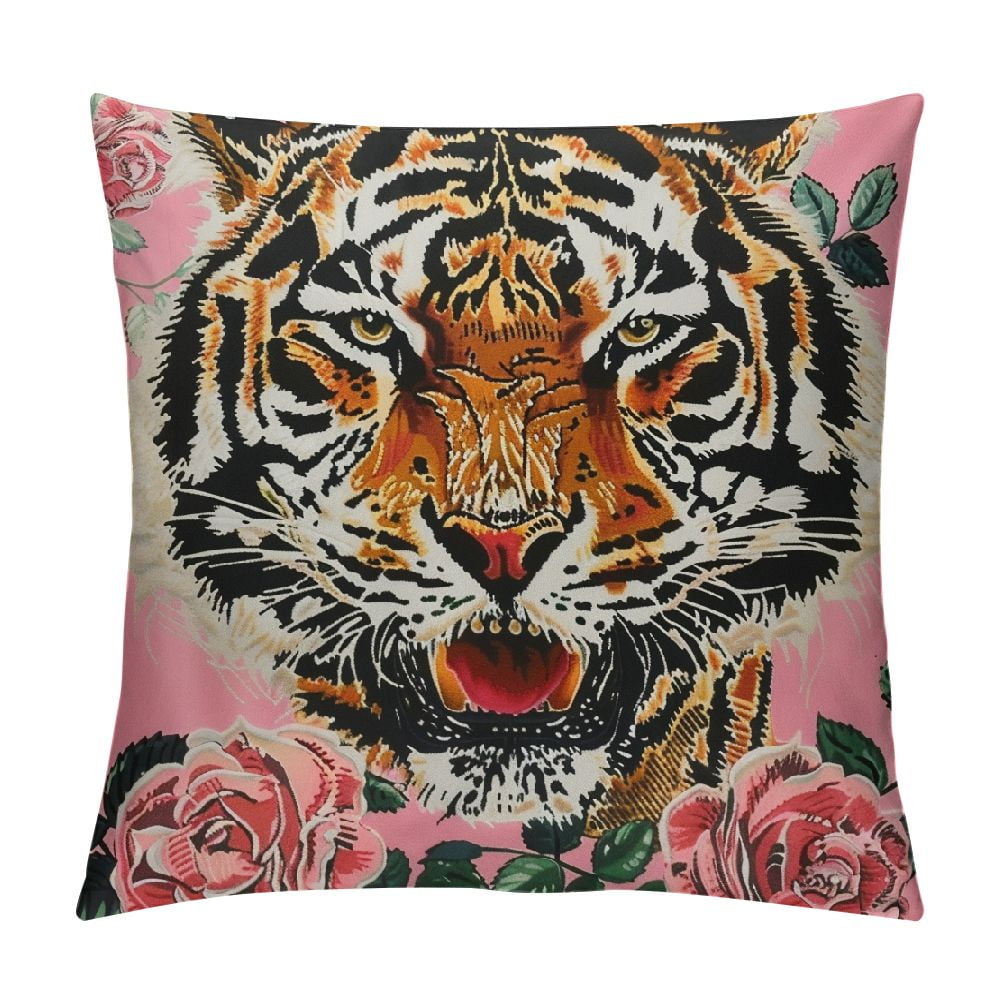 Pratyus Tiger Roses Pink Background Print Pillow Covers for Couch Home ...