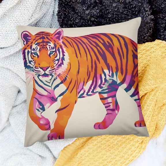 Pratyus Tiger Theme Throw Pillow Cover for Home Sofa Couch Decorative Accent 18x18in