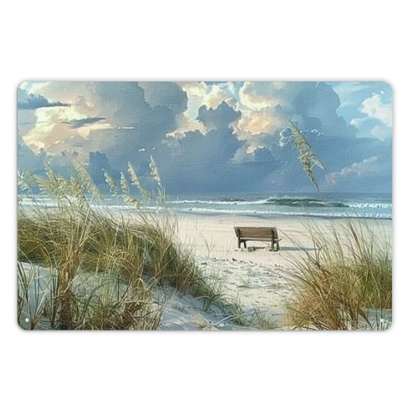 Pratyus Tin Wall Art Decor for Home Bars Decor Beach Grass Bench Theme Lightweight Vintage Decoration Gift 12x8Inches