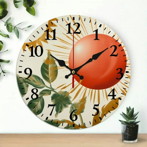 Pratyus Tomato Plant Round Wooden Wall Clock for Living Room Decor, Silent Mechanical Movement, Ideal for Home and Office, 10 Inches 10x10in