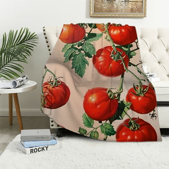 Pratyus Tomatoes Branch Leaves Print Throw Blanket Soft Plush for All Seasons Living Room Decor Gifts 50x60in