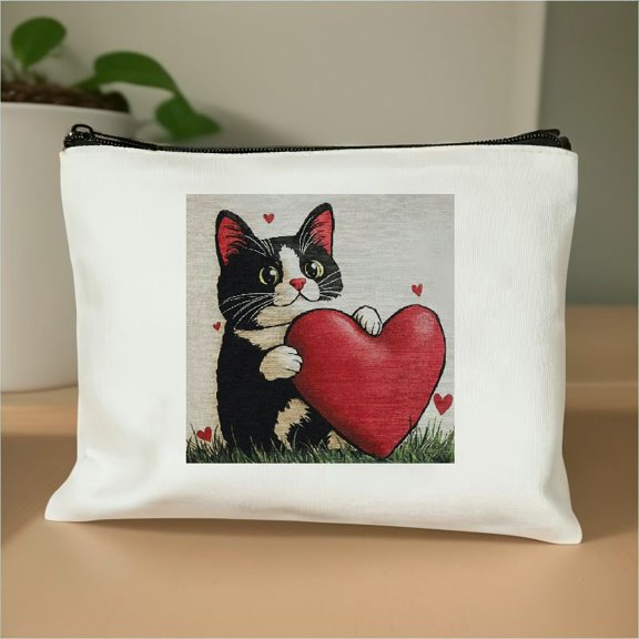 Pratyus Tote Bag Cat Theme Pink Love Cosmetic Bag for Women Friends Travel Essentials Ladies Accessories Travelling Stuff White