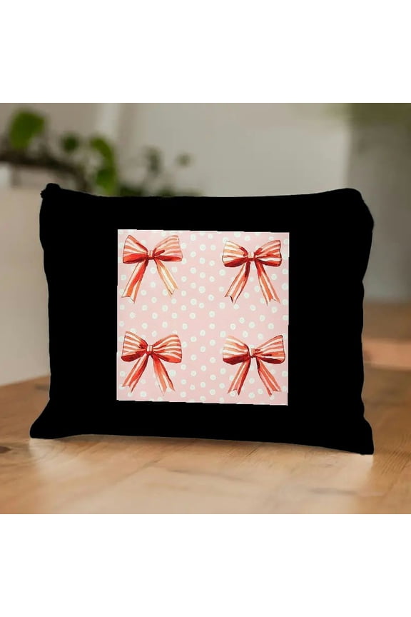 Tote Bag Love Cosmetic Bag Pink Polka Dot Bows Vintage Travel Essentials Accessories Ladies Stuff Black